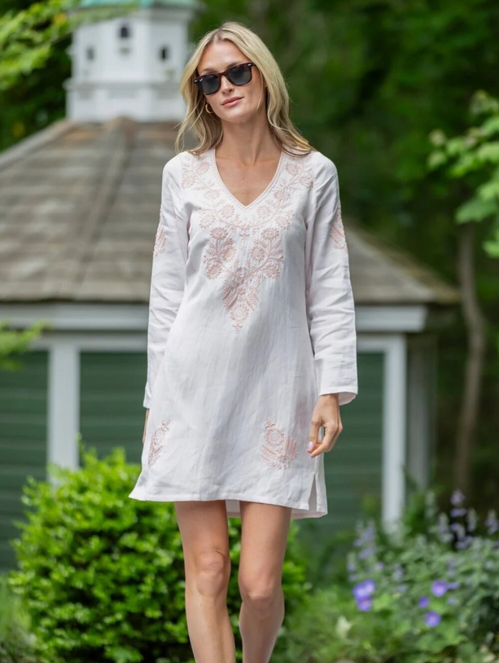 Julia Amory Bridget Shell Pink Tunic Dress Embroidered Small